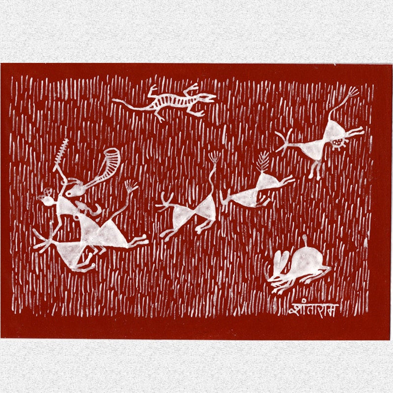 ワルリー画【原画】【2Lサイズ】【シャンタラーム・ゴルカナ作